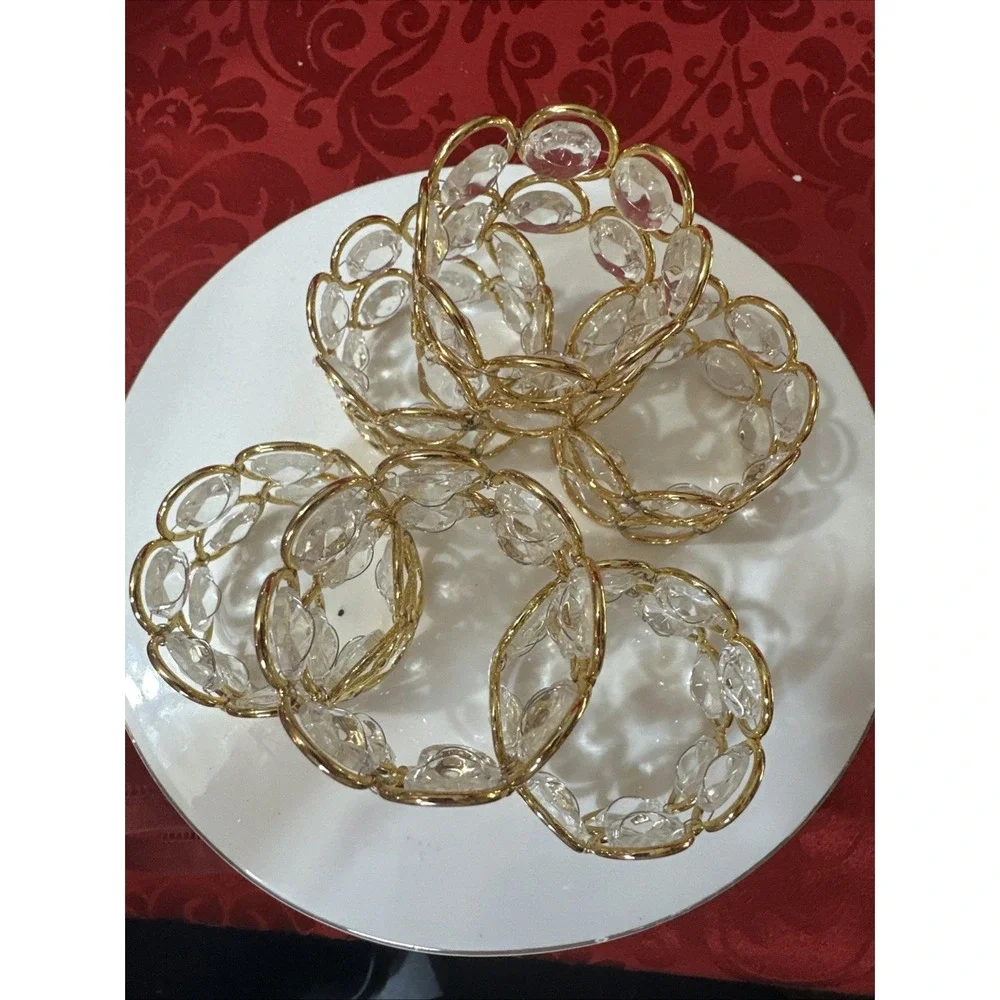 6 Crystal Sparkly Bling Gold Napkin Rings Holders Dinner Table Decor